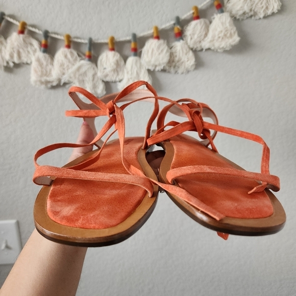 Schutz Orange Suede Wrap Around Ankle Flat Sandals Boho Chic Comfort Summer 10 - Picture 5 of 9